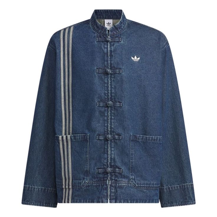 Indigo Washed Denim CNY Jacket – Mandarin Collar Chinese Knot Unisex Streetwear Jacket