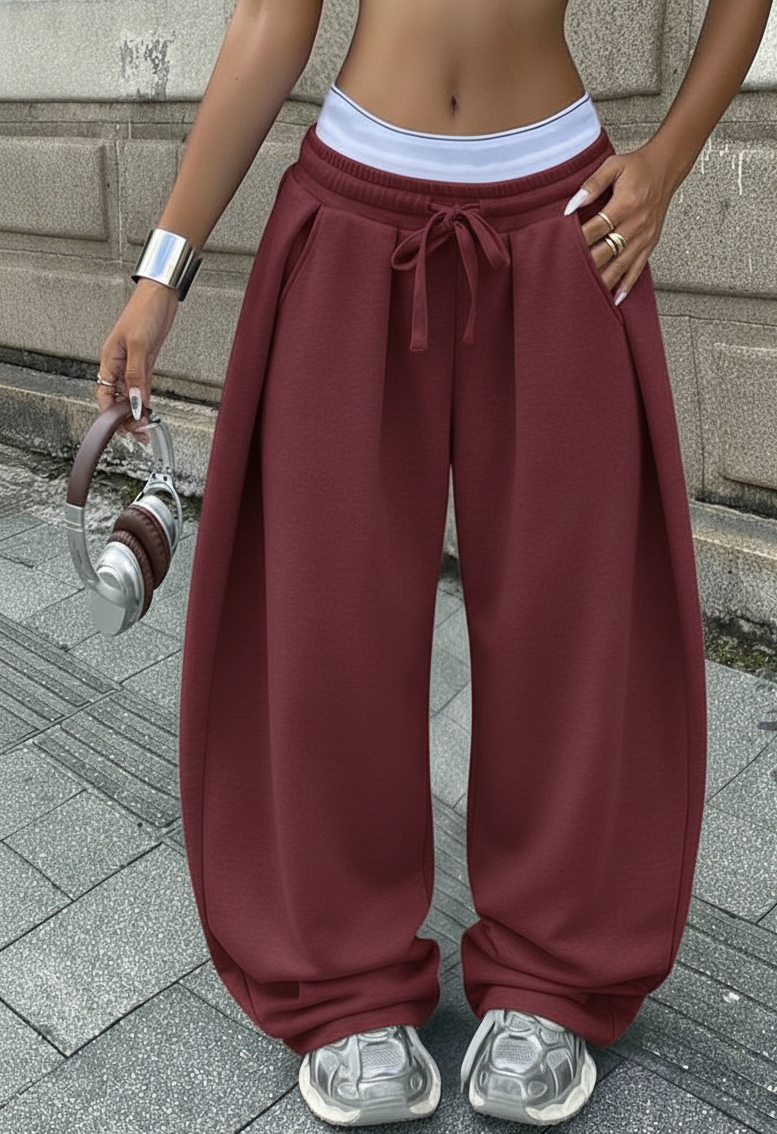 Unisex Oversized Track Pants with White Strap by Unmerch [Unisex]