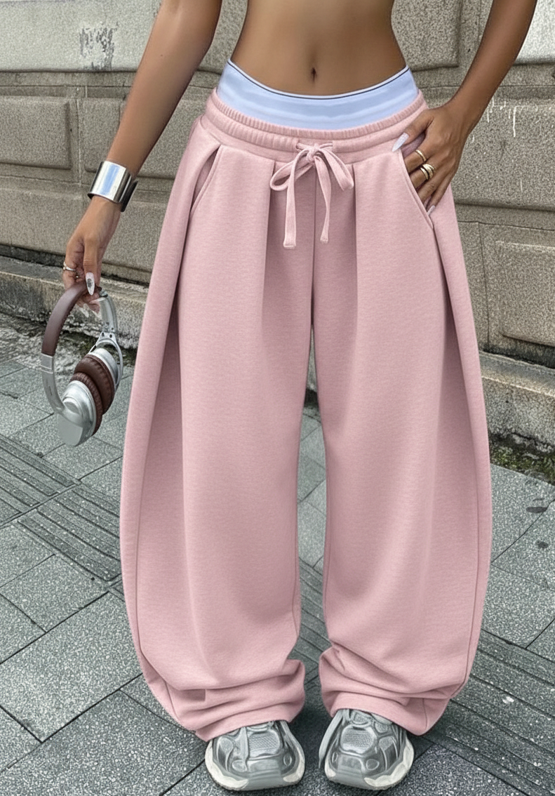 Unisex Oversized Track Pants with White Strap by Unmerch [Unisex]