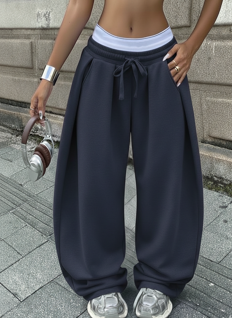 Unisex Oversized Track Pants with White Strap by Unmerch [Unisex]