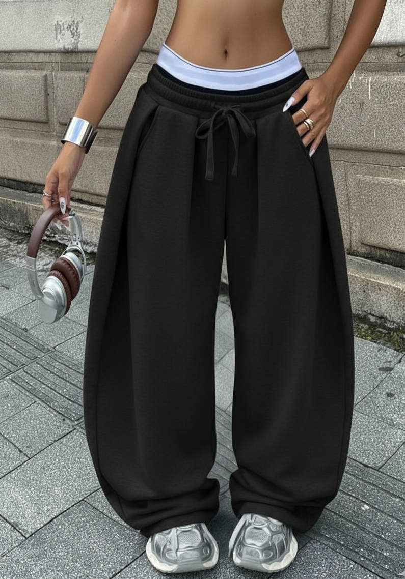 Unisex Oversized Track Pants with White Strap by Unmerch [Unisex]
