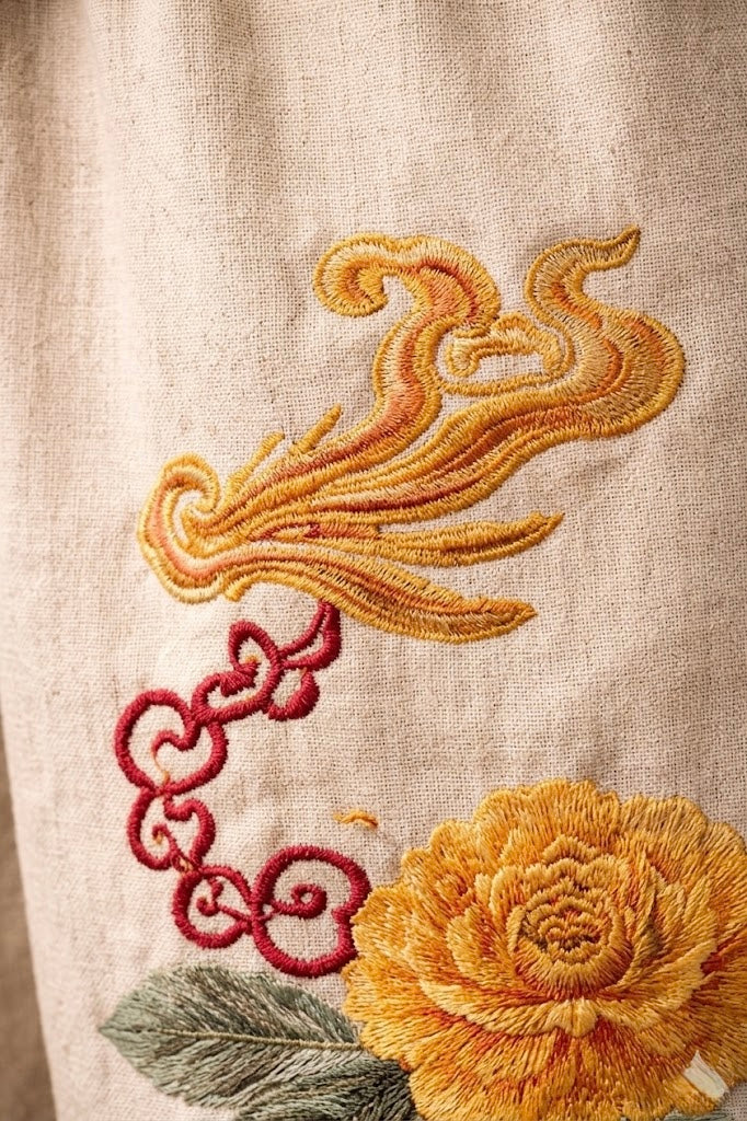 Chinese Baggy Pants for Unisex - Traditional Floral Embroidery | UnMerch