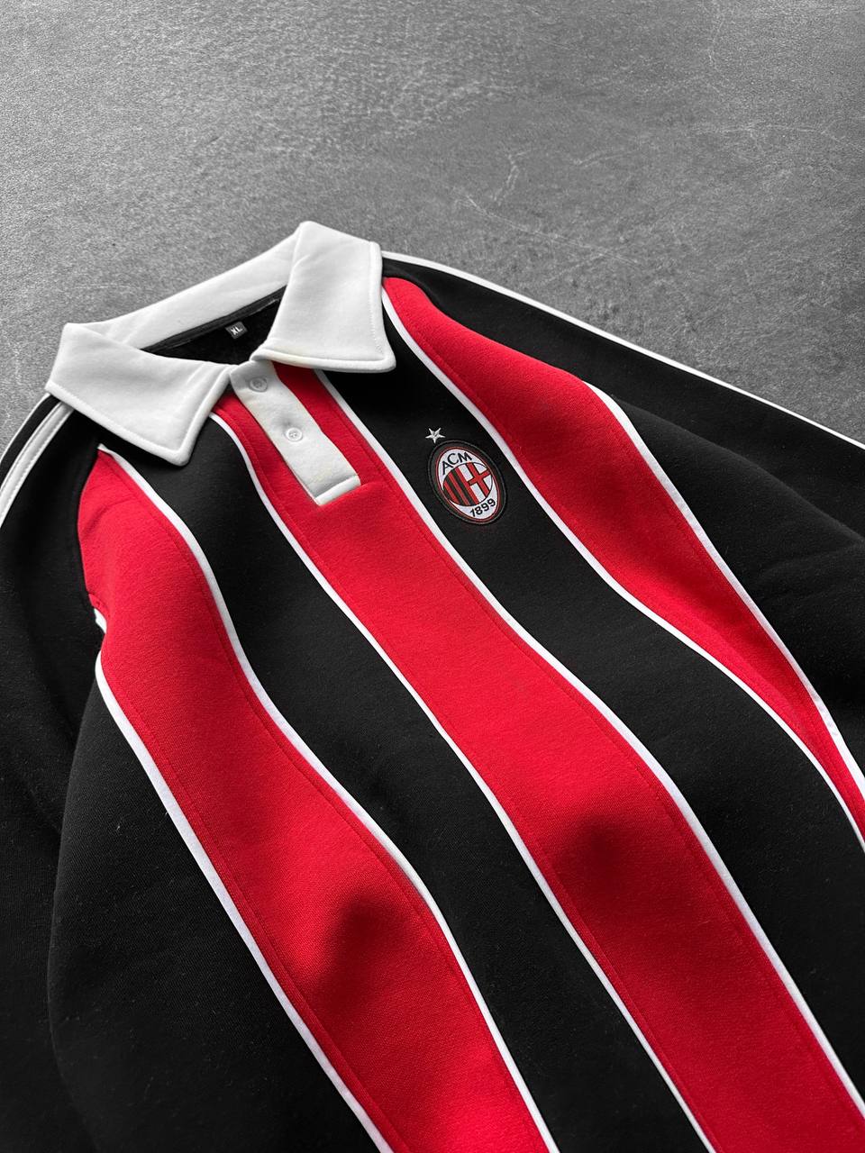 AC Milan Retro Padded Stripe Polo Sweatshirt