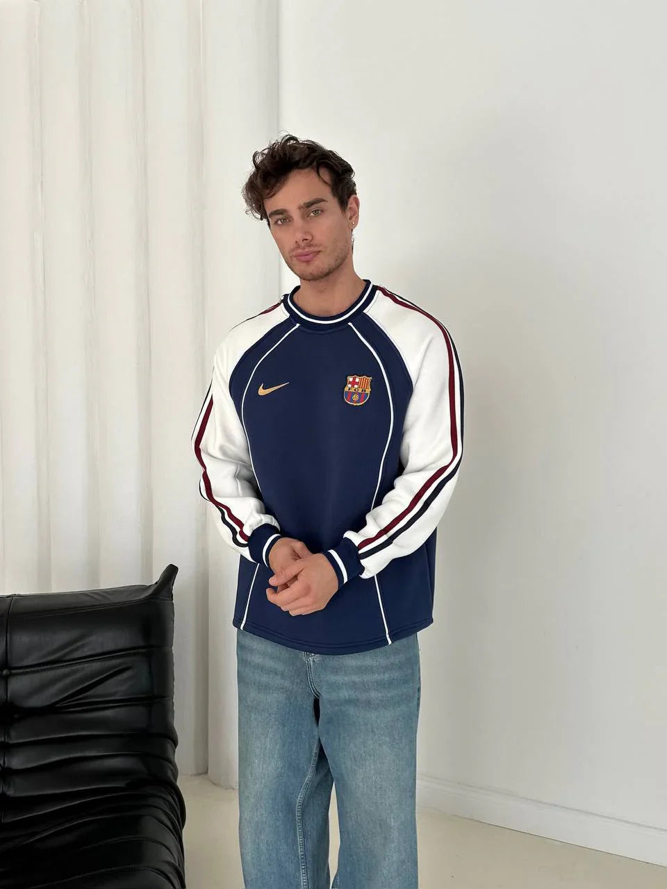 FC Barcelona Retro Piped Crewneck Sweatshirt