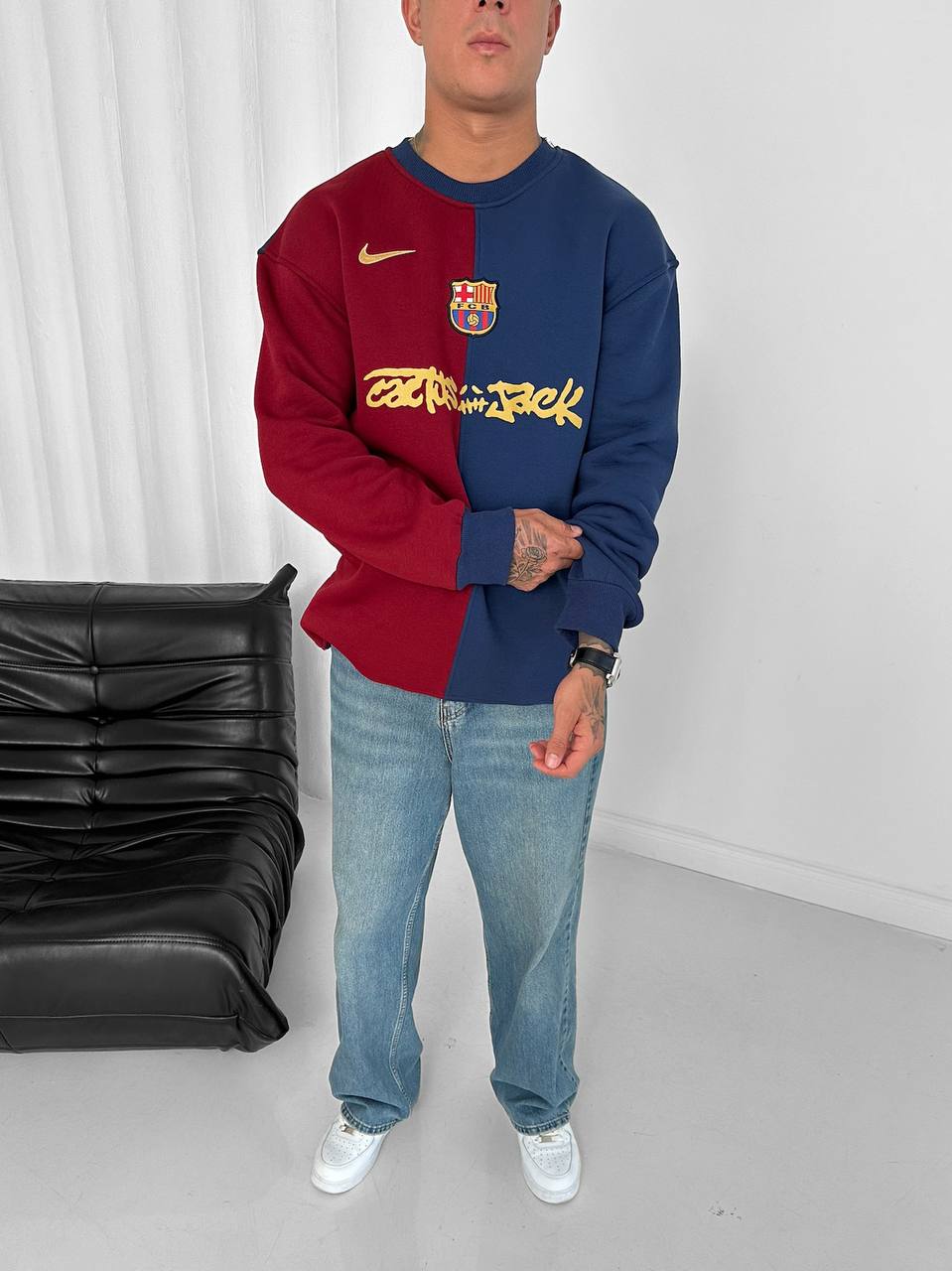 Split Color-Block Cactus Jack x Barcelona Crewneck