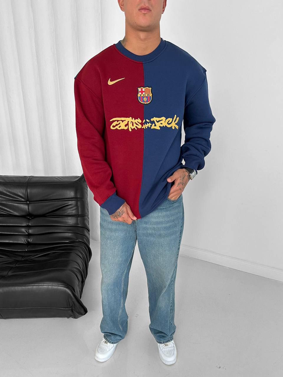 Split Color-Block Cactus Jack x Barcelona Crewneck