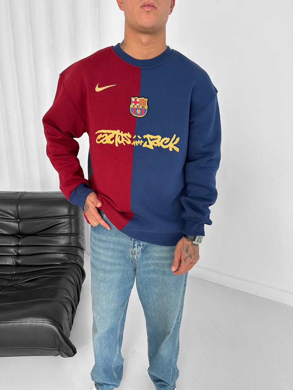 Split Color-Block Cactus Jack x Barcelona Crewneck