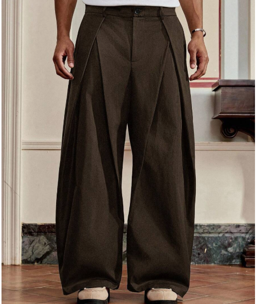 Japanese-Inspired Knife Pleat Brown Pants by Unmerch [Unisex]