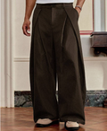 Japanese-Inspired Knife Pleat Brown Pants by Unmerch [Unisex]