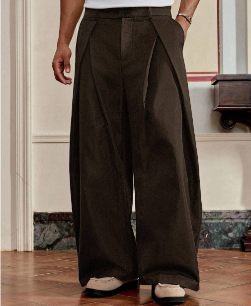 Japanese-Inspired Knife Pleat Brown Pants by Unmerch [Unisex]