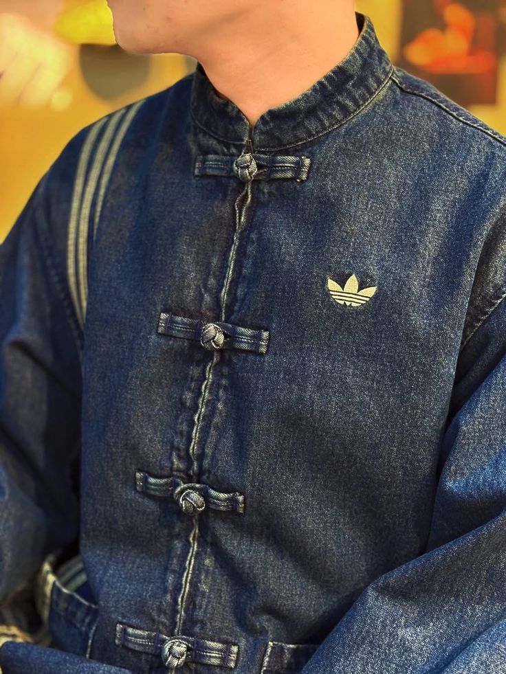 Indigo Washed Denim CNY Jacket – Mandarin Collar Chinese Knot Unisex Streetwear Jacket