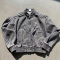 Vintage Washed Denim CNY Jacket – Chinese Knot Streetwear Oversized Unisex Jacket with Stripe Sleeves