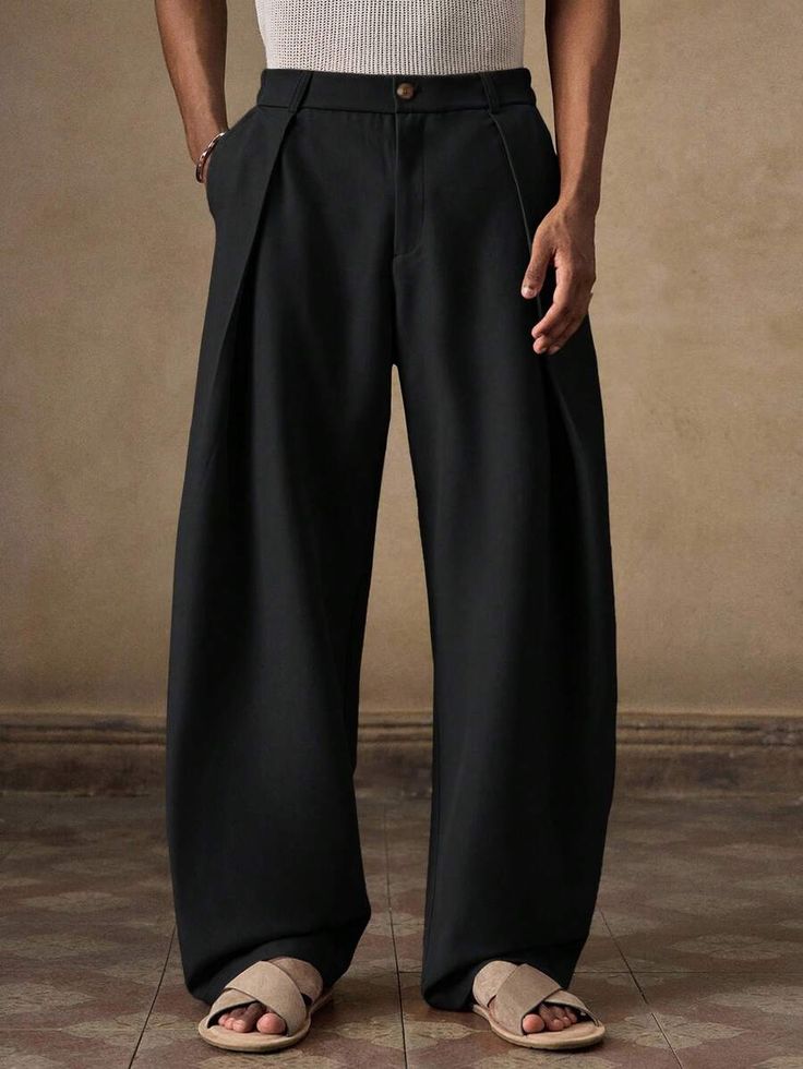 Japanese-Inspired Knife Pleat Black Pants by Unmerch [Unisex]