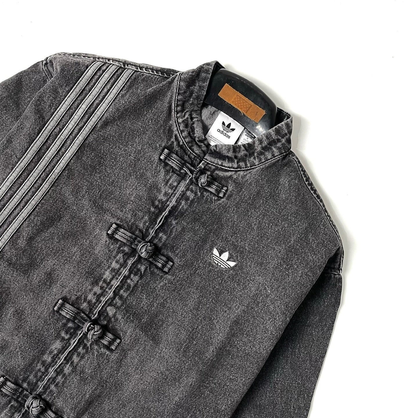 CNY Inspired Denim Mandarin Collar Jacket – Unisex Chinese Knot Streetwear Washed Denim Jacket