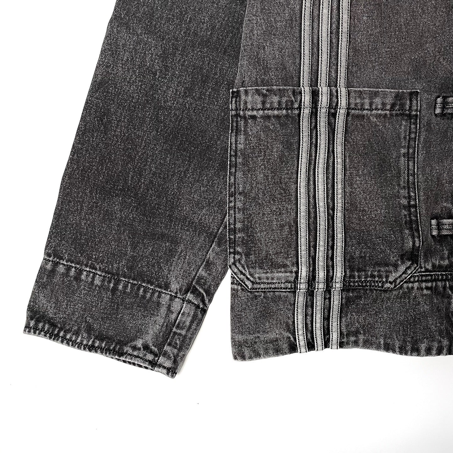 CNY Inspired Denim Mandarin Collar Jacket – Unisex Chinese Knot Streetwear Washed Denim Jacket
